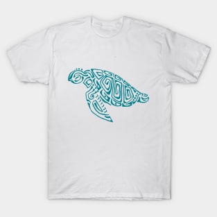 Dark turquoise turtle tattoo style gray background T-Shirt